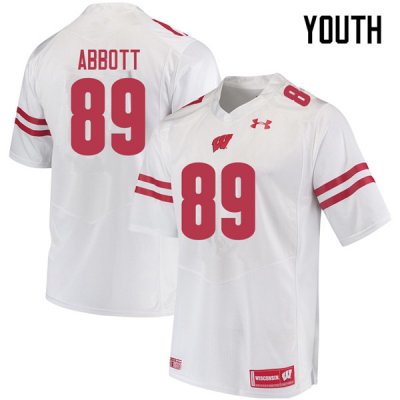 Youth Wisconsin Badgers NCAA #89 A.J. Abbott White Authentic Under Armour Stitched College Football Jersey IF31L80AJ